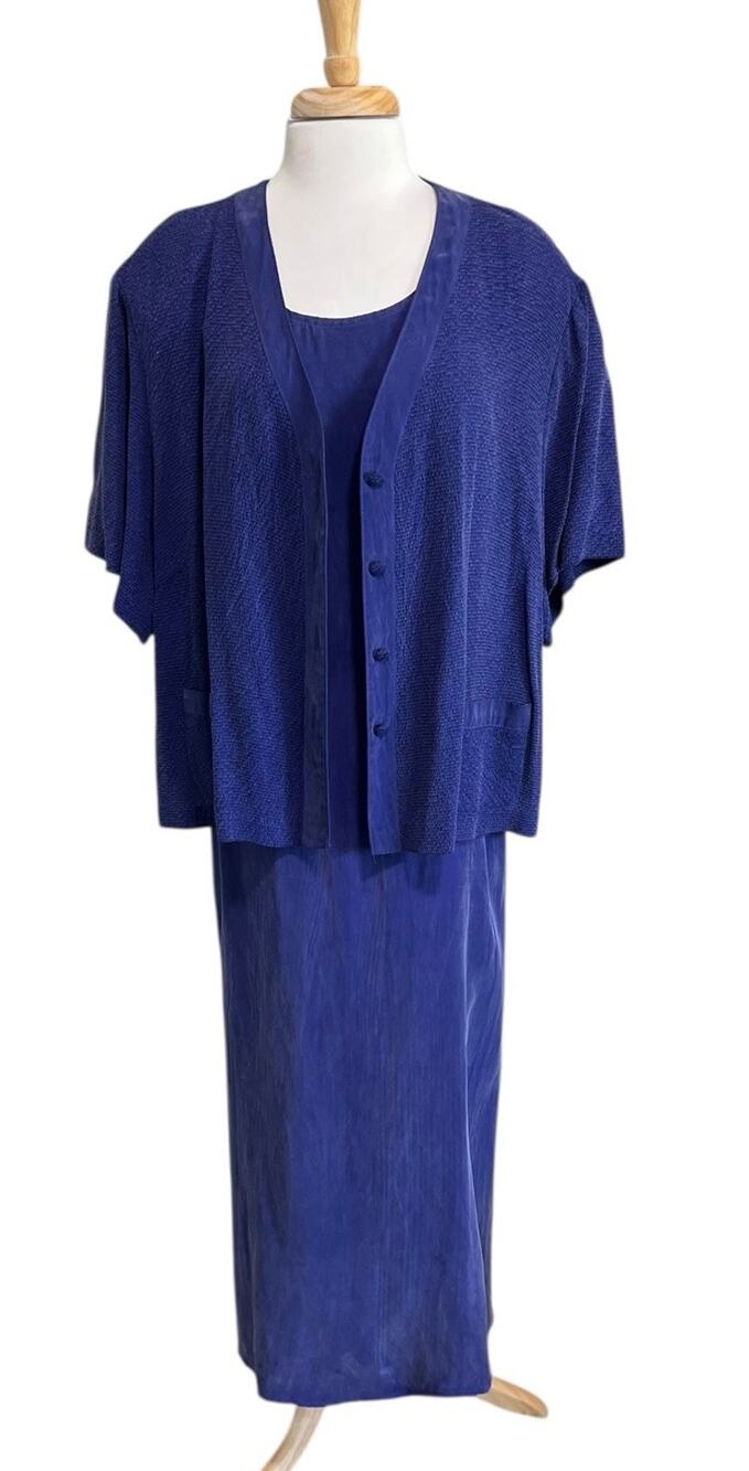 Maren Vintage 90s Y2K Iridescent Royal Blue 2pc Maxi Dress & Jacket Size 24W